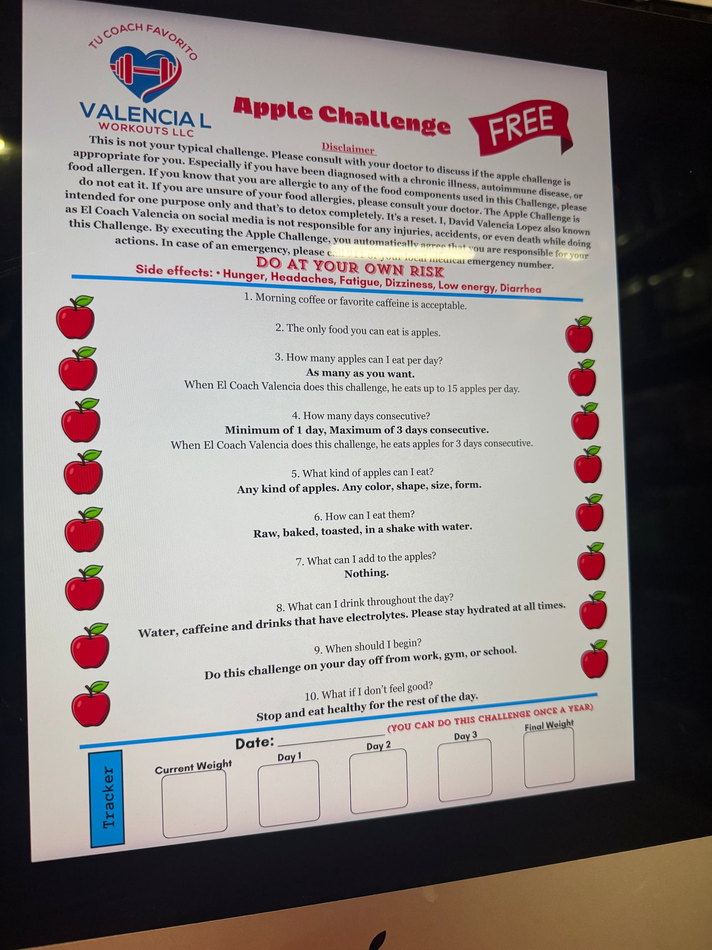 10,000 Pasos por Día Imán y Reto de la Manzana Imán Gratis (10,000 Steps a Day Magnet and Free Apple Challenge Magnet)